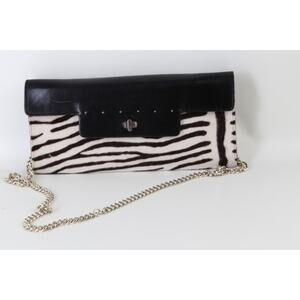 Vintage Monsac Calf Hair Leather Zebra Print Chain Shoulder Bag Clutch
